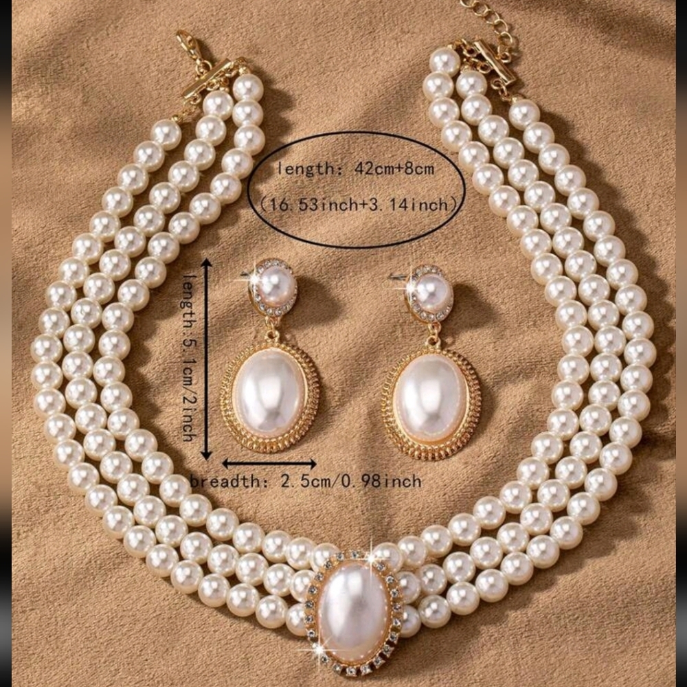 SALE ** BRAND NEW ** Elegant Pearl and Gold Jewelry Set - Picture 4 of 4